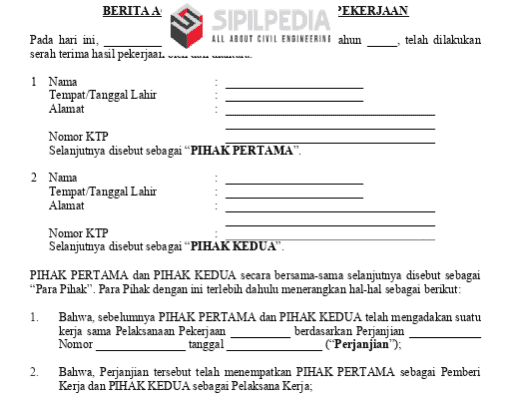 Contoh Berita Acara Serah Terima Pekerjaan