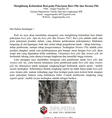 Menghitung Kebutuhan Besi pada Pekerjaan Bore Pile dan Strauss Pile