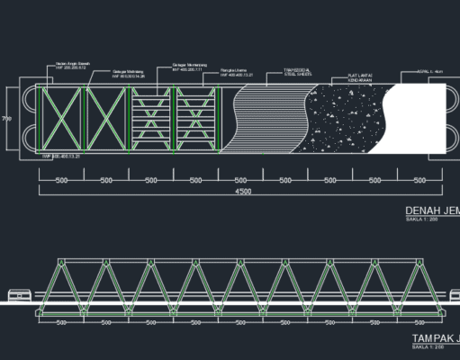 Gambar Detail Struktur dan Arsitektur_Gambar Jembatan Rangka Baja 7m x 45m Format DWG AutoCAD