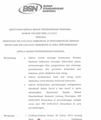 SNI 6350:2023 DEMARKASI DI PERTAMBANGAN SEBAGAI REVISI DARI SNI 6350:2016 DEMARKASI DI AREA PERTAMBANGAN