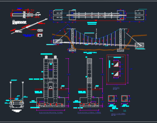 Gambar Detail Struktur dan Arsitektur_Gambar Detail Konstruksi Jembatan Gantung DWG AutoCAD