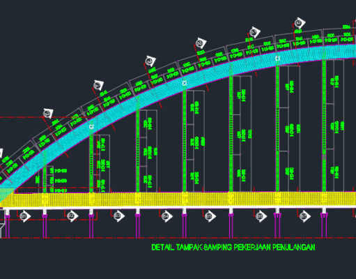 Gambar Detail Struktur dan Arsitektur_Detail Penulangan Jembatan Melengkung Beton Bertulang DWG AutoCAD