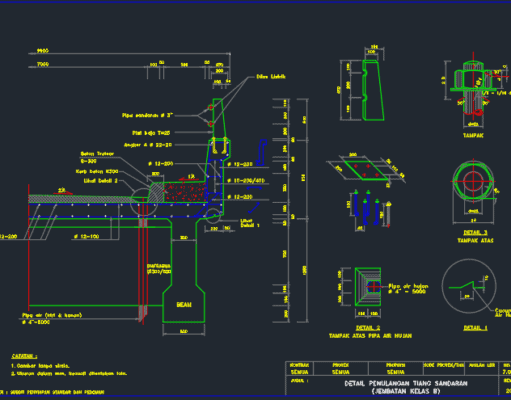 Gambar Detail Struktur dan Arsitektur_Detail Penulangan Tiang Sandaran (Jembatan Kelas B) DWG AutoCAD