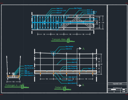 Gambar Detail Struktur dan Arsitektur_Gambar Jembatan Gantung Pipa DWG AutoCAD